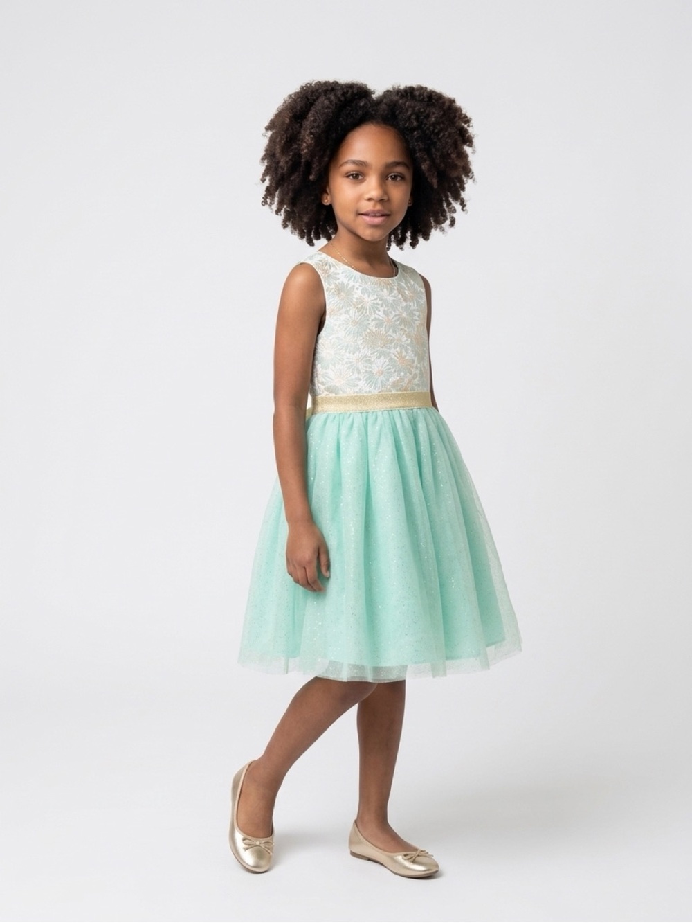 Us Angels Mint and Gold Lace Bodice Tulle Party Dress